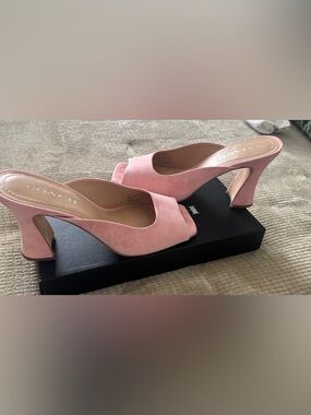 Coach Pink Suede Open-Toe Heels